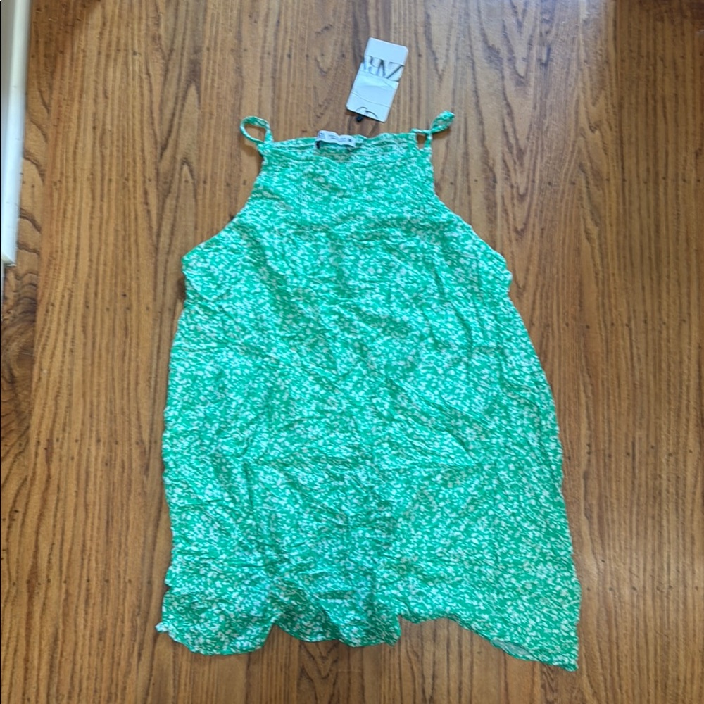 Zara Green and White Light Floral Dress